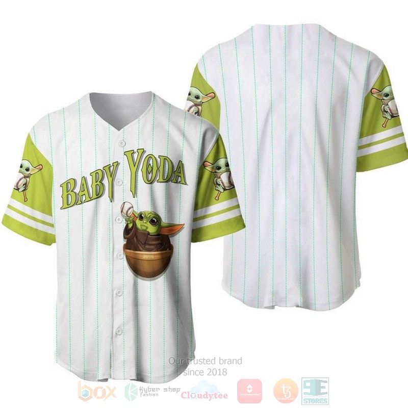 Baby Yoda Star Wars All Over Print Pinstripe White Baseball Jersey
