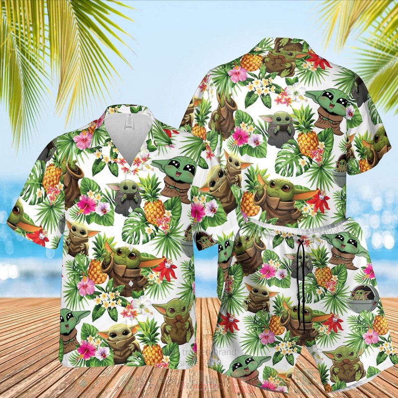 BEST Baby Yoda Star Wars White Tropical Shirt, Short 6 Baby Yoda Star Wars White Hawaiian Shirt Short