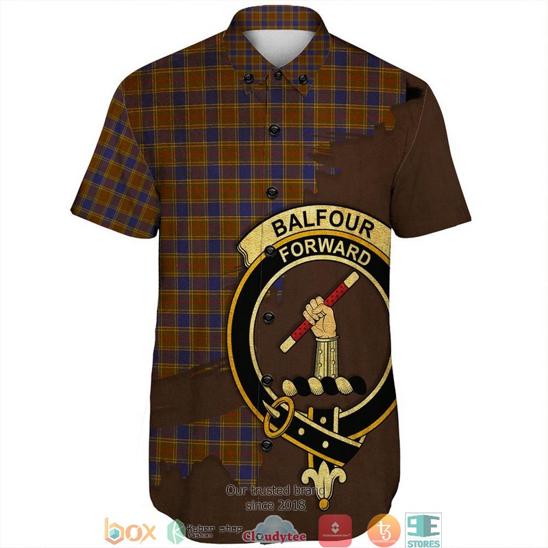 Balfour Modern Tartan Crest Personalized Short Sleeve Hawaiian Shirt 2 Balfour Modern Tartan Crest Personalized Short Sleeve Hawaiian Shirt 1