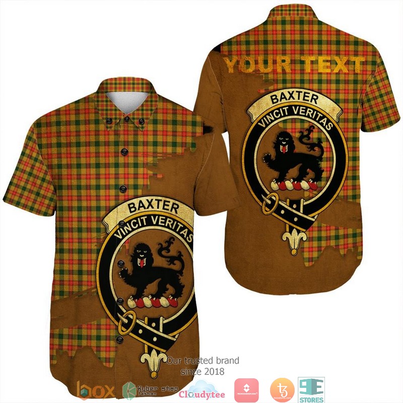 Baxter Modern Tartan Crest Personalized Short Sleeve Hawaiian Shirt