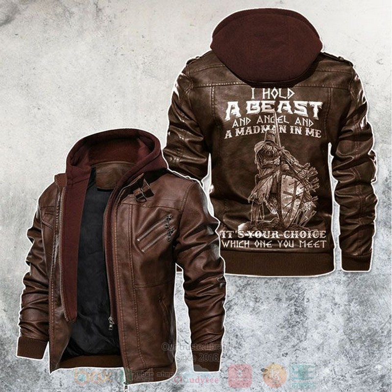 Beast Angel A Madman Inside Knight Motorcycle Rider Leather Jacket 1