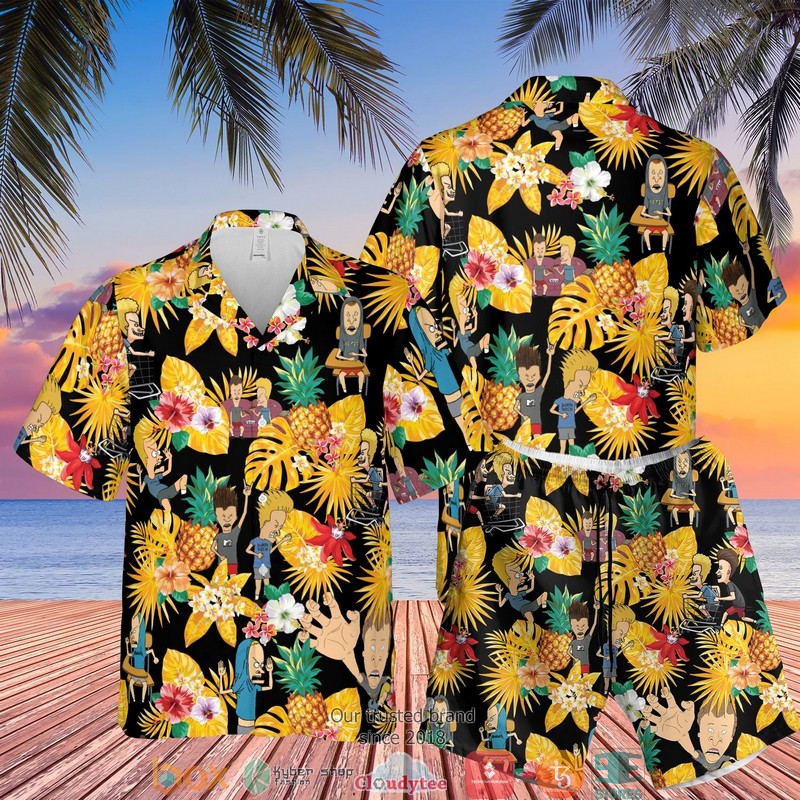 Beavis and Butt-Head Pineapple Black Hawaian Summer Outfit 1 Beavis and Butt Head Pineapple Black Hawaian Summer Outfit