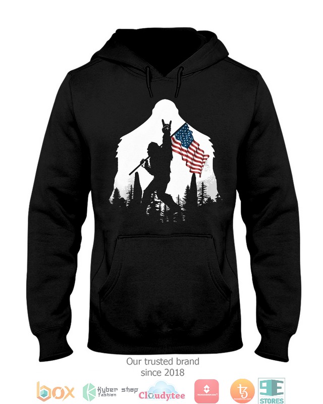 Bigfoot Rock And Roll USA Flag in the forest shirt hoodie