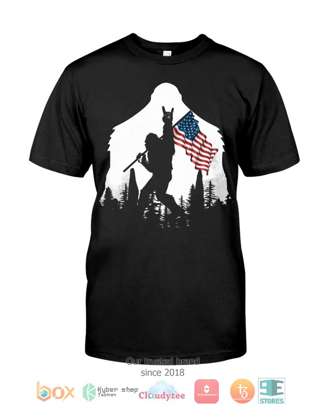 Bigfoot Rock And Roll USA Flag in the forest shirt hoodie 1