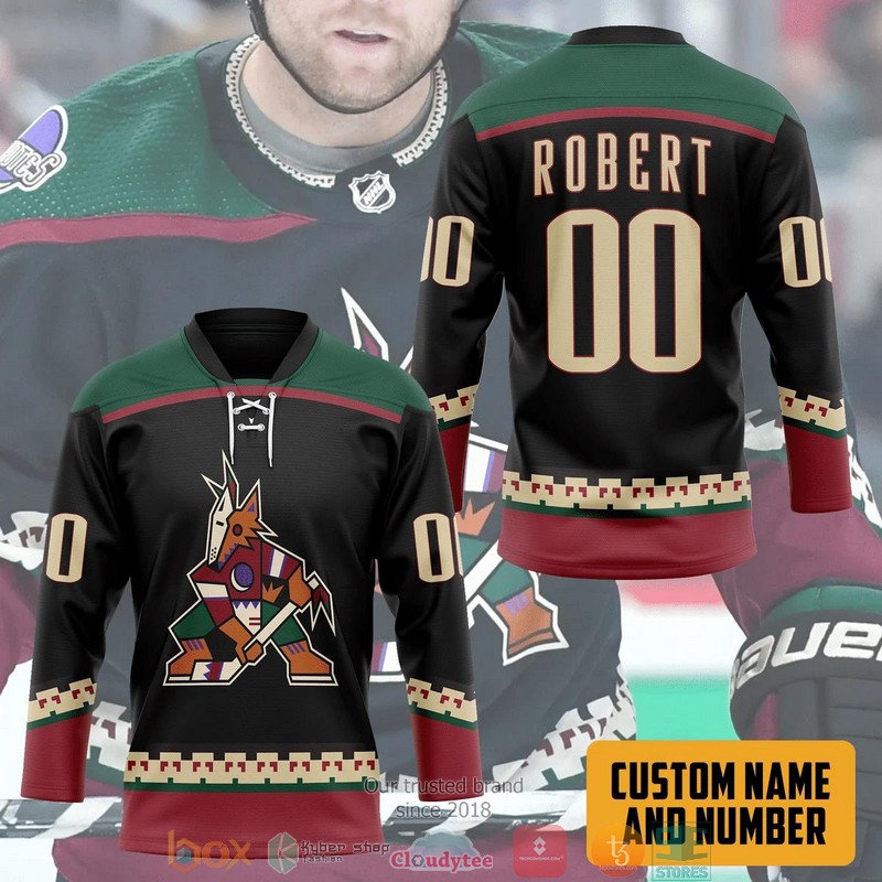Black Arizona Coyotes NHL Custom Name and Number Hockey Jersey Shirt 1 2