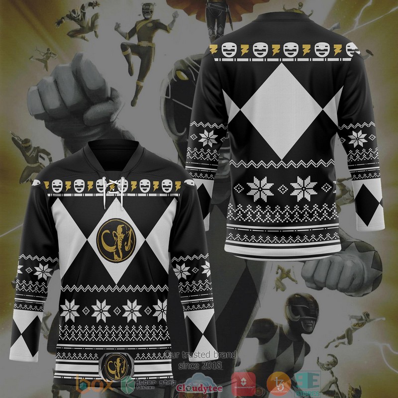 Black Mighty Morphin Power Ranger Ugly Hockey Jersey Shirt 3 Black Mighty Morphin Power Ranger Ugly Hockey Jersey Shirt 1 2