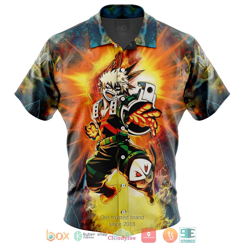 Blazing Bakugo My Hero Academia Button Up Hawaiian Shirt