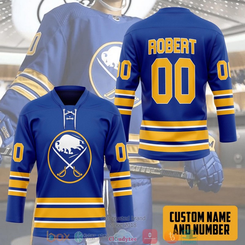 Blue Buffalo Sabres NHL Custom Name and Number Hockey Jersey Shirt 1 2