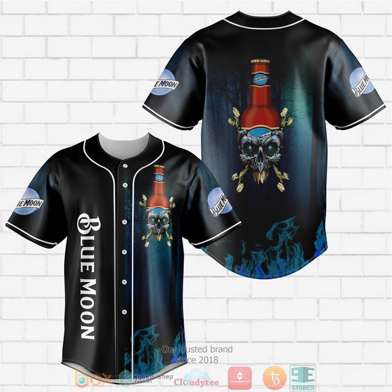 Blue Moon Flame Skull Baseball Jersey