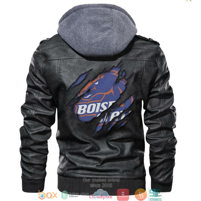Boise State Broncos NCAA Black Motorcycle Leather Jacket