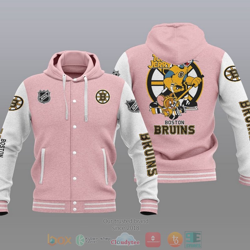NEW Boston Bruins NHL Tom And Jerry Hoodie Baseball Jacket 4 Boston Bruins NHL Tom And Jerry Baseball Hoodie Jacket 1 2 3