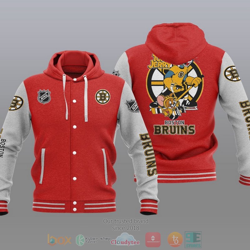 NEW Boston Bruins NHL Tom And Jerry Hoodie Baseball Jacket 5 Boston Bruins NHL Tom And Jerry Baseball Hoodie Jacket 1 2 3 4