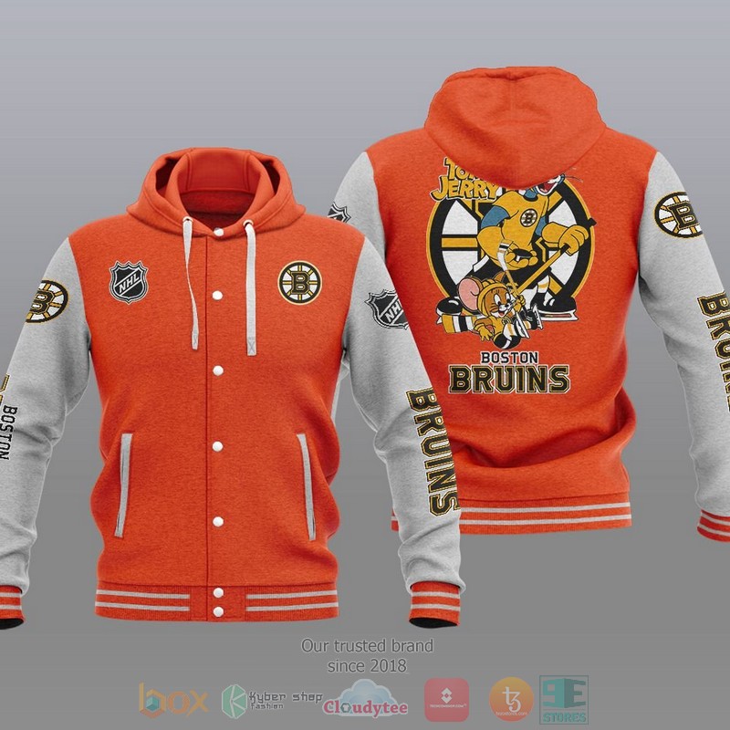 NEW Boston Bruins NHL Tom And Jerry Hoodie Baseball Jacket 6 Boston Bruins NHL Tom And Jerry Baseball Hoodie Jacket 1 2 3 4 5