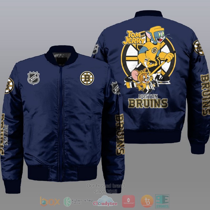 NEW Boston Bruins NHL Tom And Jerry Bomber Jacket 2 Boston Bruins NHL Tom And Jerry Bomber Jacket 1