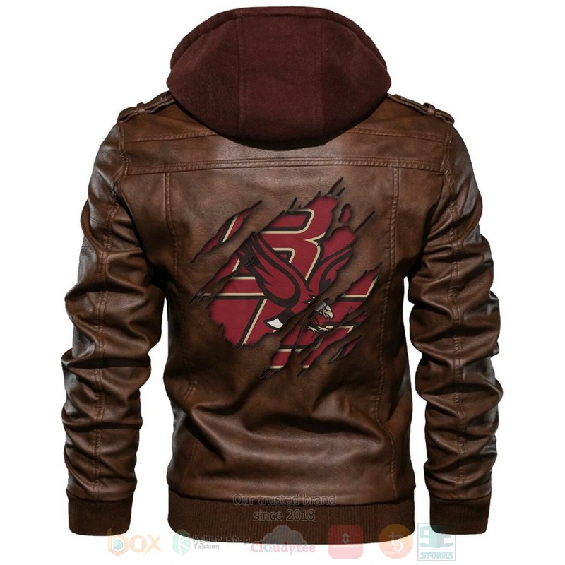 Boston College Eagles Ncaa Brown Motorcycle Leather Jacket