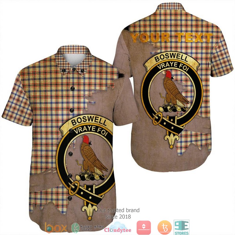 Boswell Modern Tartan Crest Personalized Short Sleeve Hawaiian Shirt