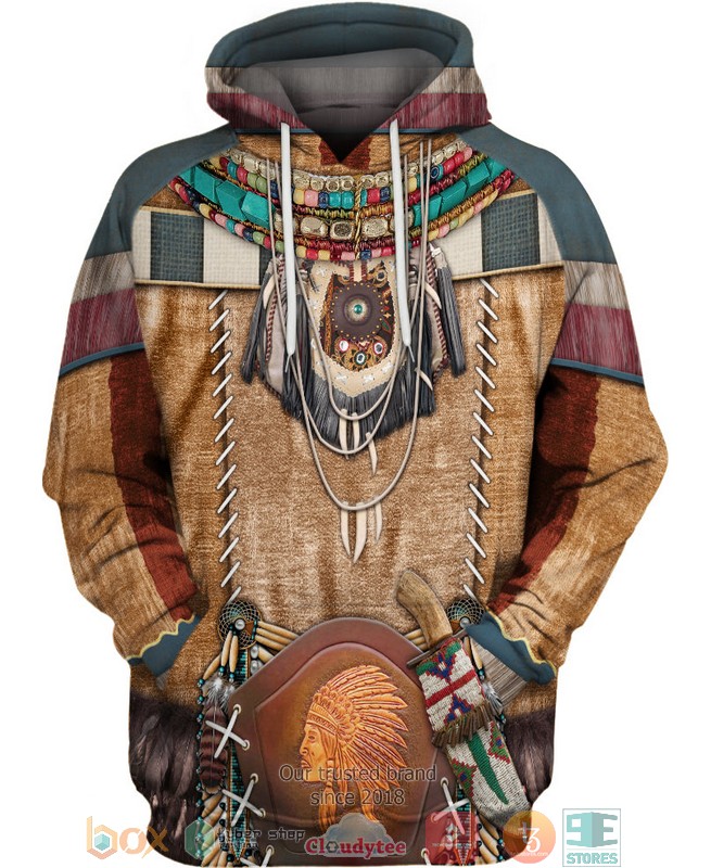 Brown Pattern Warrior Style Native American 3D Shirt Hoodie