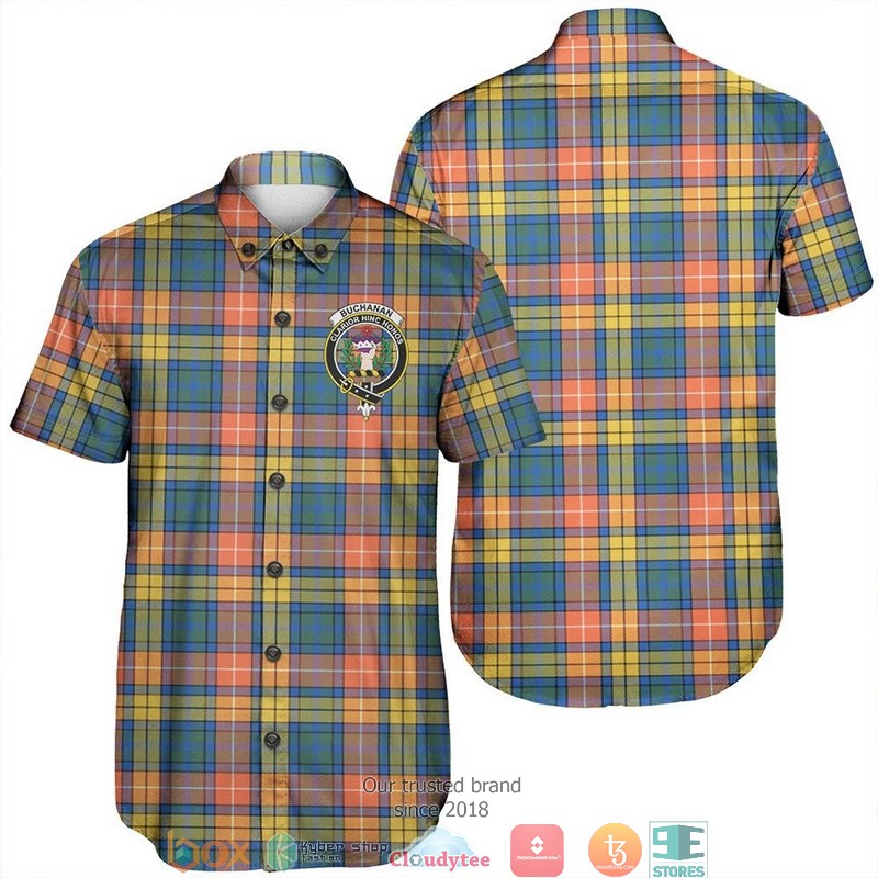 Buchanan Ancient Tartan Crest Short Sleeve Hawaiian Shirt