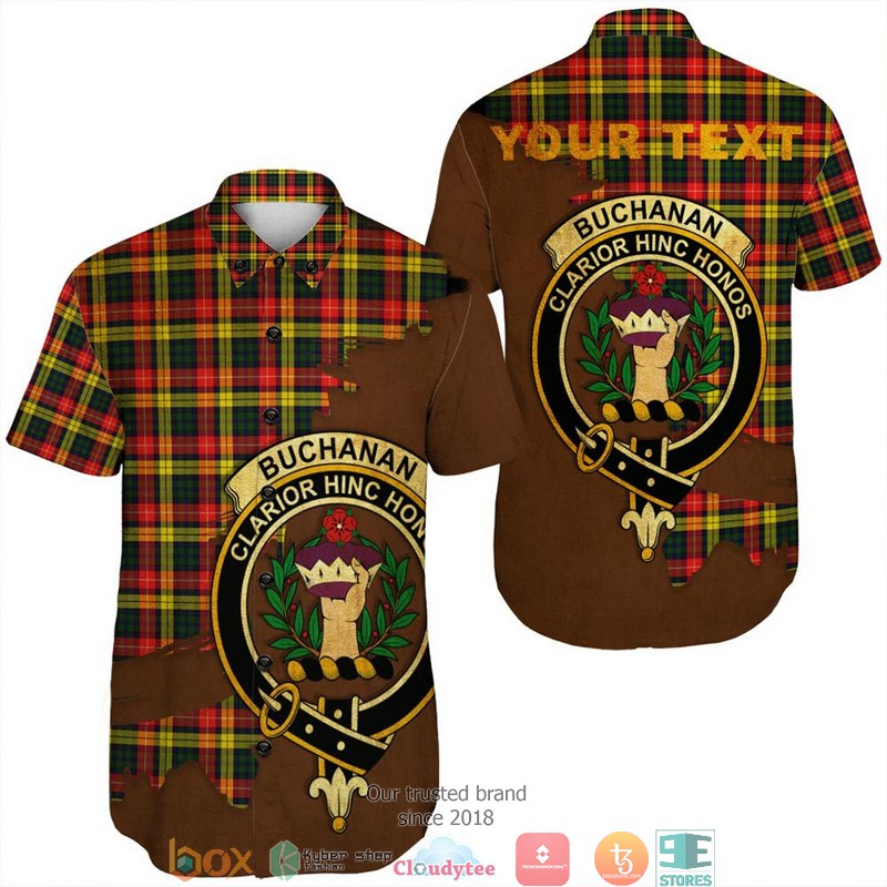 Buchanan Modern Tartan Crest Personalized Short Sleeve Hawaiian Shirt
