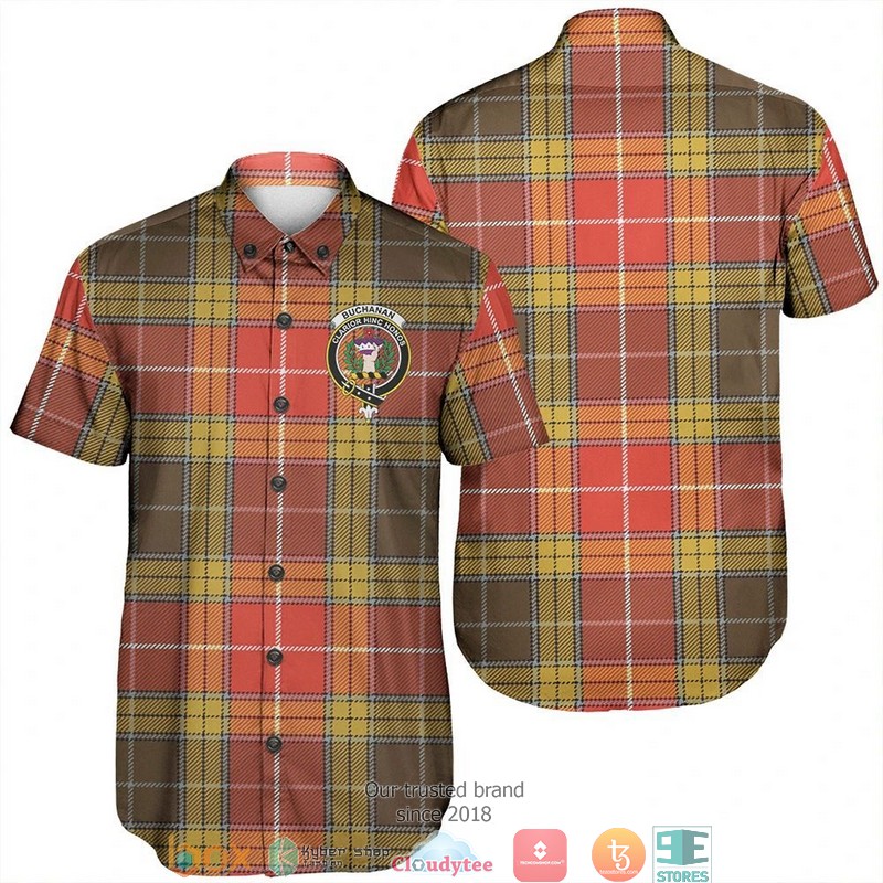 Buchanan Old Set Weathered Tartan Crest Short Sleeve Hawaiian Shirt