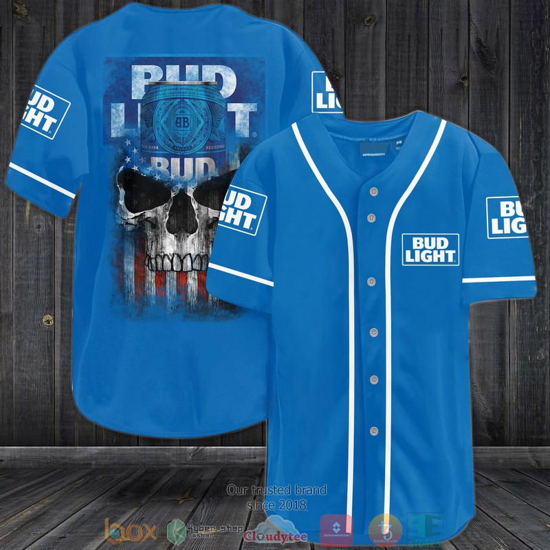 Bud Light US Flag Skull Baseball Jersey 1 Bud Light US Flag Skull Baseball Jersey