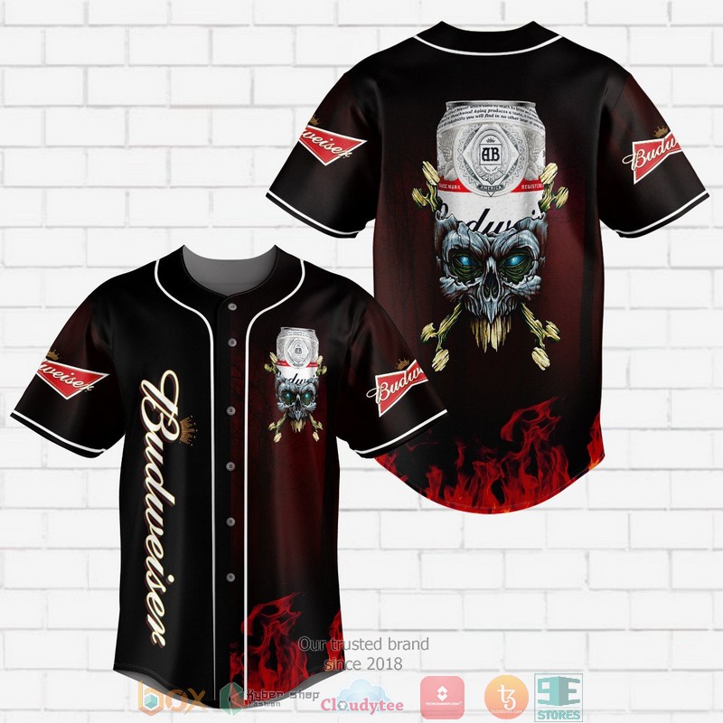 Budweiser Flame Skull Baseball Jersey