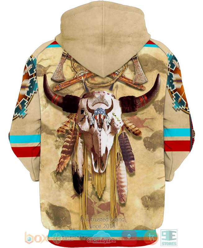HOT Buffalo Skull Native American All Over Printed 3D Hoodie 2 Buffalo Skull Native American 3D Hoodie 1