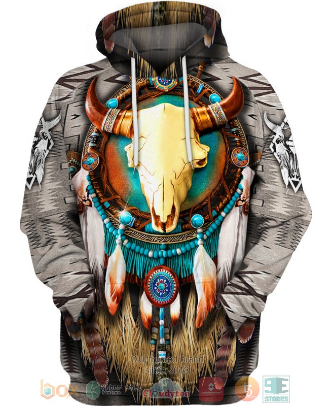 HOT Buffalo Skull Native pattern All Over Printed 3D Shirt, Hoodie 1 Buffalo Skull Native pattern 3D Shirt Hoodie