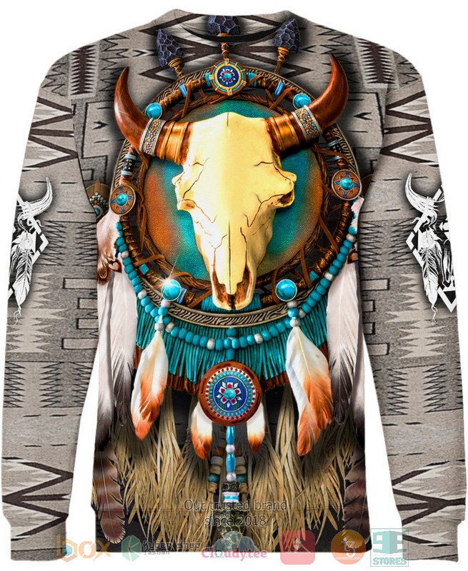 HOT Buffalo Skull Native pattern All Over Printed 3D Shirt, Hoodie 4 Buffalo Skull Native pattern 3D Shirt Hoodie 1 2 3