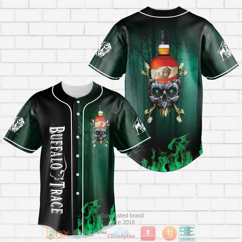 Buffalo Trace Flame Skull Baseball Jersey 1 Buffalo Trace Flame Skull Baseball Jersey