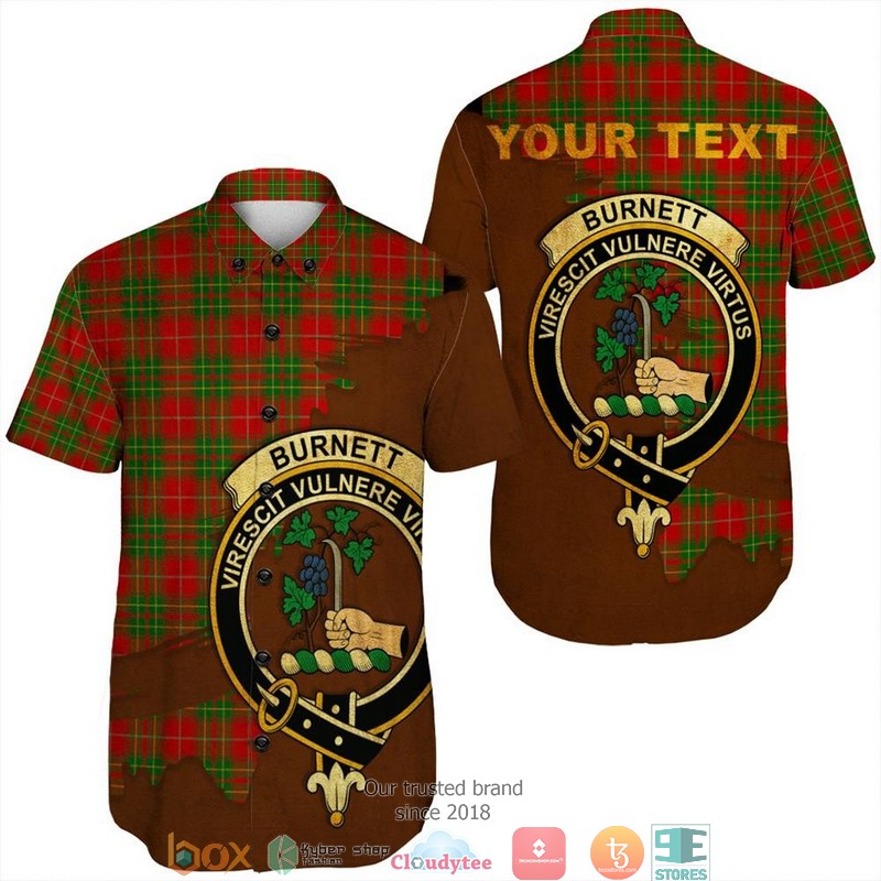 Burnett Ancient Tartan Crest Personalized Short Sleeve Hawaiian Shirt