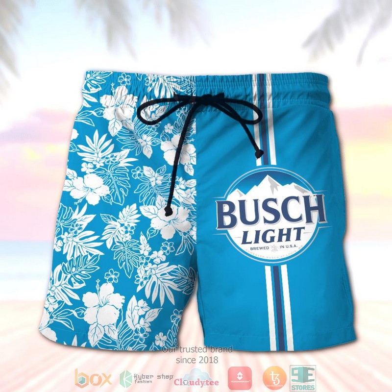 Busch Light Hibiscus Blue Hawaiian Beach Short