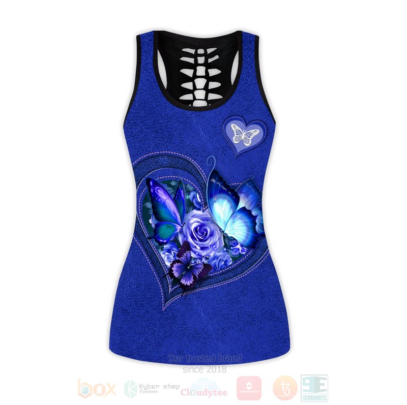 Butterfly Flower Heart Blue Tank Top Leggings 1