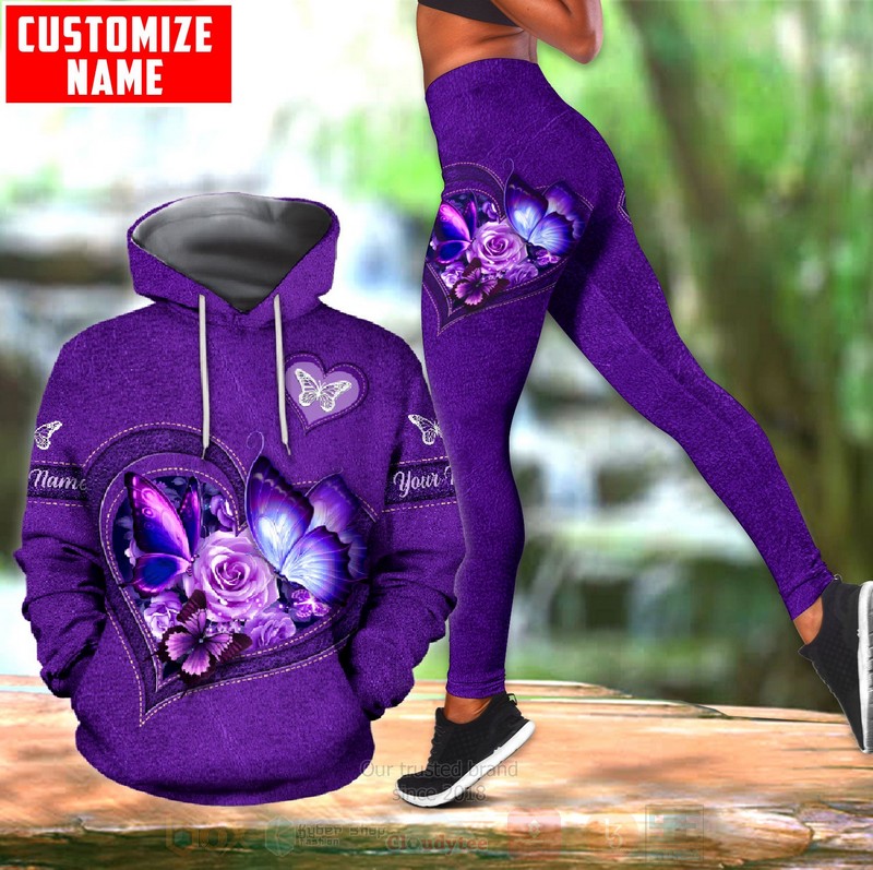 Butterfly Flower Heart Custom Name 3D Hoodie Leggings