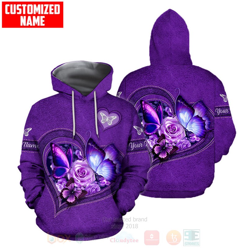 Butterfly Flower Heart Custom Name 3D Hoodie Leggings 1