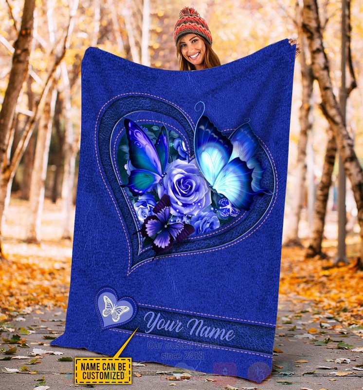 Butterfly Flower Heart Custom Name Blanket