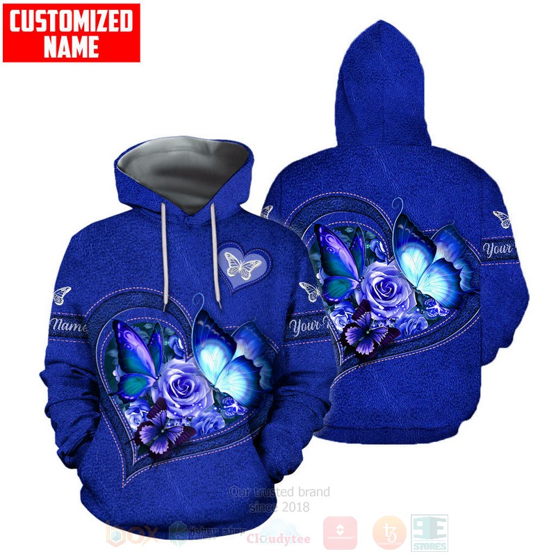 Butterfly Flower Heart Custom Name Blue Tank Top Leggings 1