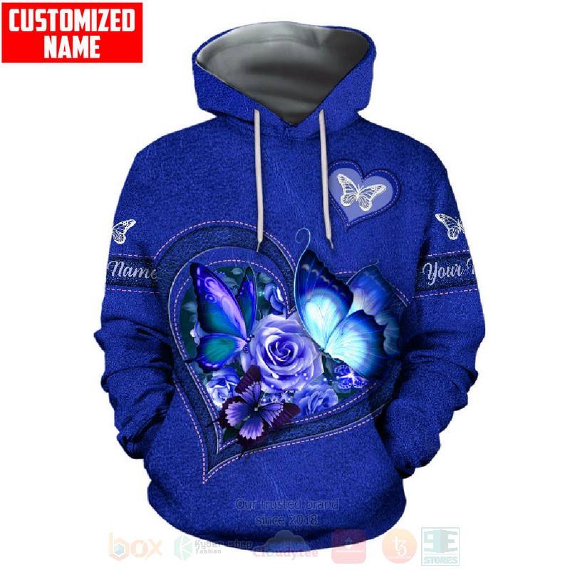 BEST Butterfly-Flower Pattern Custom Name Blue Luxury Hoodie, Leggings 3 Butterfly Flower Heart Custom Name Blue Tank Top Leggings 1 2