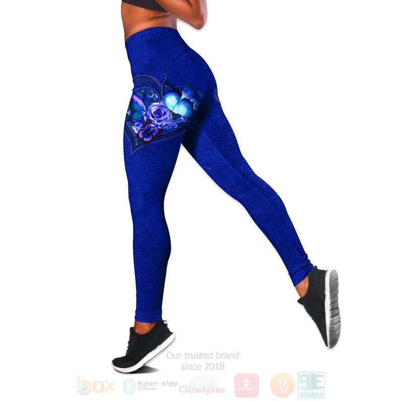 BEST Butterfly-Flower Pattern Custom Name Blue Luxury Hoodie, Leggings 4 Butterfly Flower Heart Custom Name Blue Tank Top Leggings 1 2 3