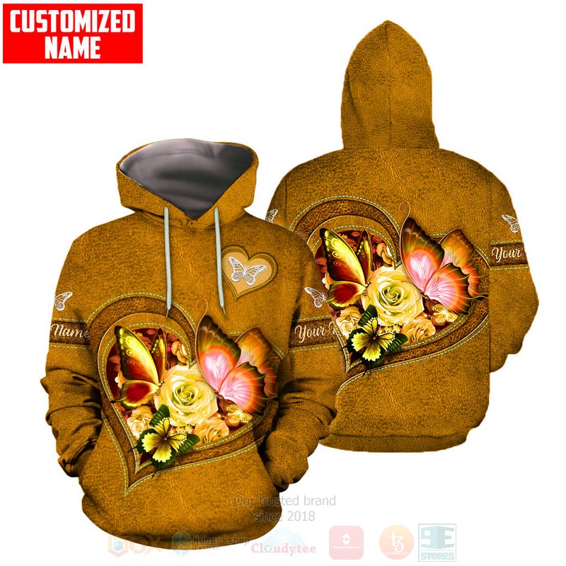 Butterfly Flower Heart Custom Name Yellow 3D Hoodie Leggings 1
