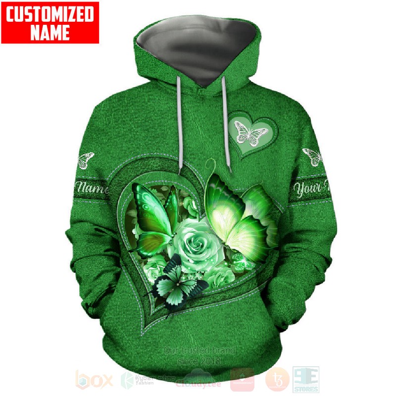 BEST Butterfly-Flower Pattern Green Custom Name Luxury Hoodie, Leggings 3 Butterfly Flower Heart Green 3D Hoodie Leggings 1 2