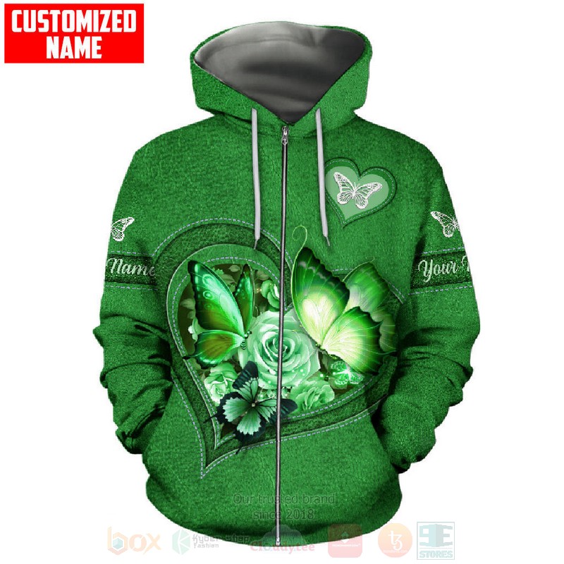 BEST Butterfly-Flower Pattern Green Custom Name Luxury Hoodie, Leggings 5 Butterfly Flower Heart Green 3D Hoodie Leggings 1 2 3 4