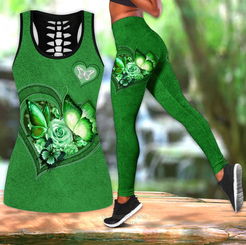 Butterfly Flower Heart Green Tank Top Leggings 1