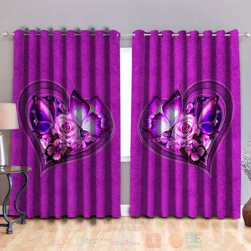 Butterfly Flower Heart Pink Curtain