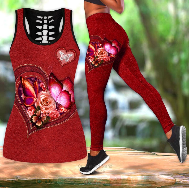 Butterfly Flower Heart Red Tank Top Leggings