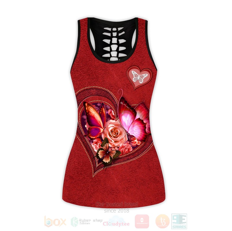 Butterfly Flower Heart Red Tank Top Leggings 1
