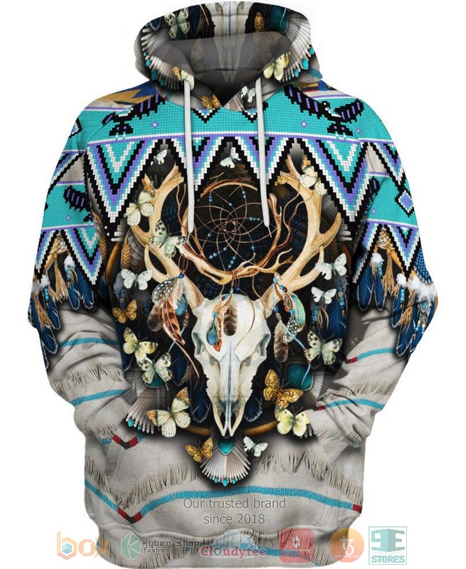 Butterfly and Buffalo Skull 3D Shirt Hoodie