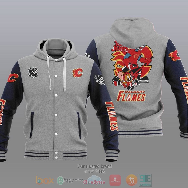 Calgary Flames NHL Tom And Jerry Baseball Hoodie Jacket 1