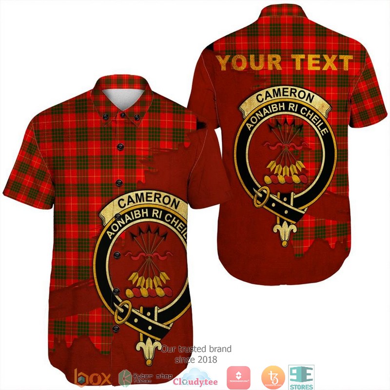 Cameron Modern Tartan Crest Personalized Short Sleeve Hawaiian Shirt