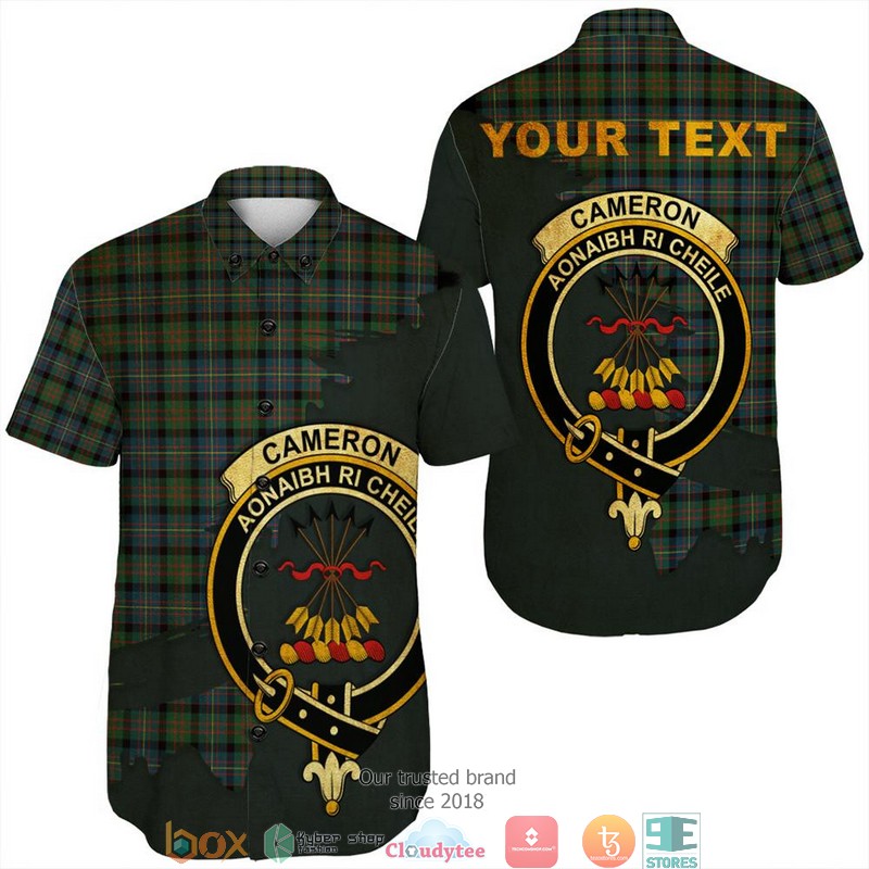 Cameron of Erracht Ancient Tartan Crest Personalized Short Sleeve Hawaiian Shirt